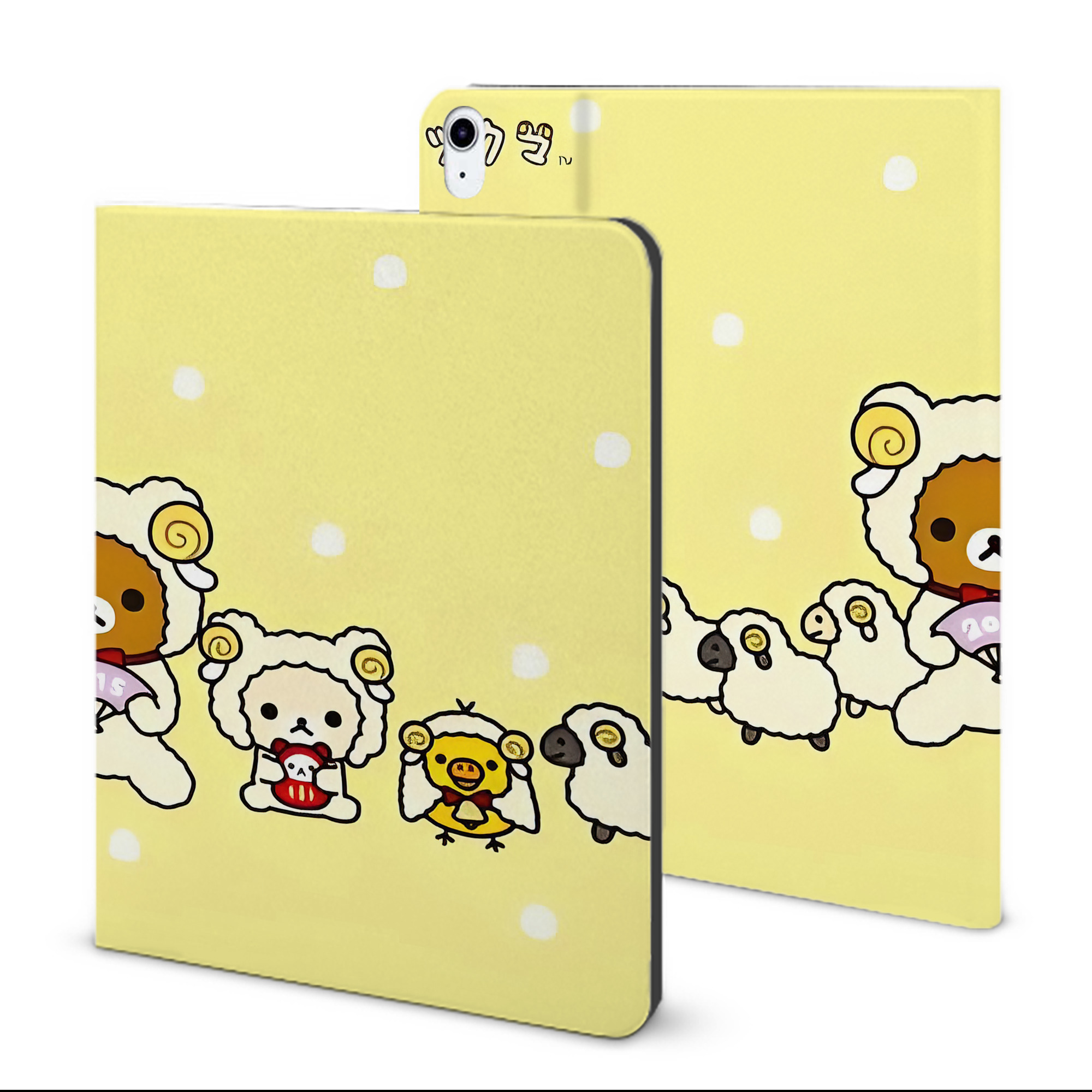 （画像用） リラックマ リラックマ キイロイトリ Rilakkuma Korilakkuma Kiiroitori IPad ケース ブック型 PUレザー TPU 耐衝撃 軽量 薄型 ペン収納なし 全面保護 IPad 各モデル対応